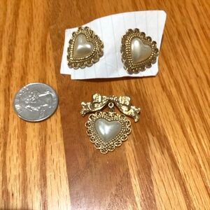 Vintage 1928 Heart Pearl style Earrings & Pin set